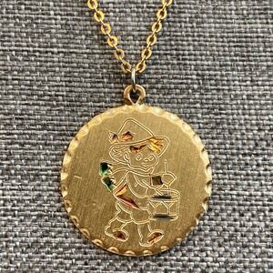 Vintage Kelly Waters Gold Tone Pendant & Chain drummer 12"
